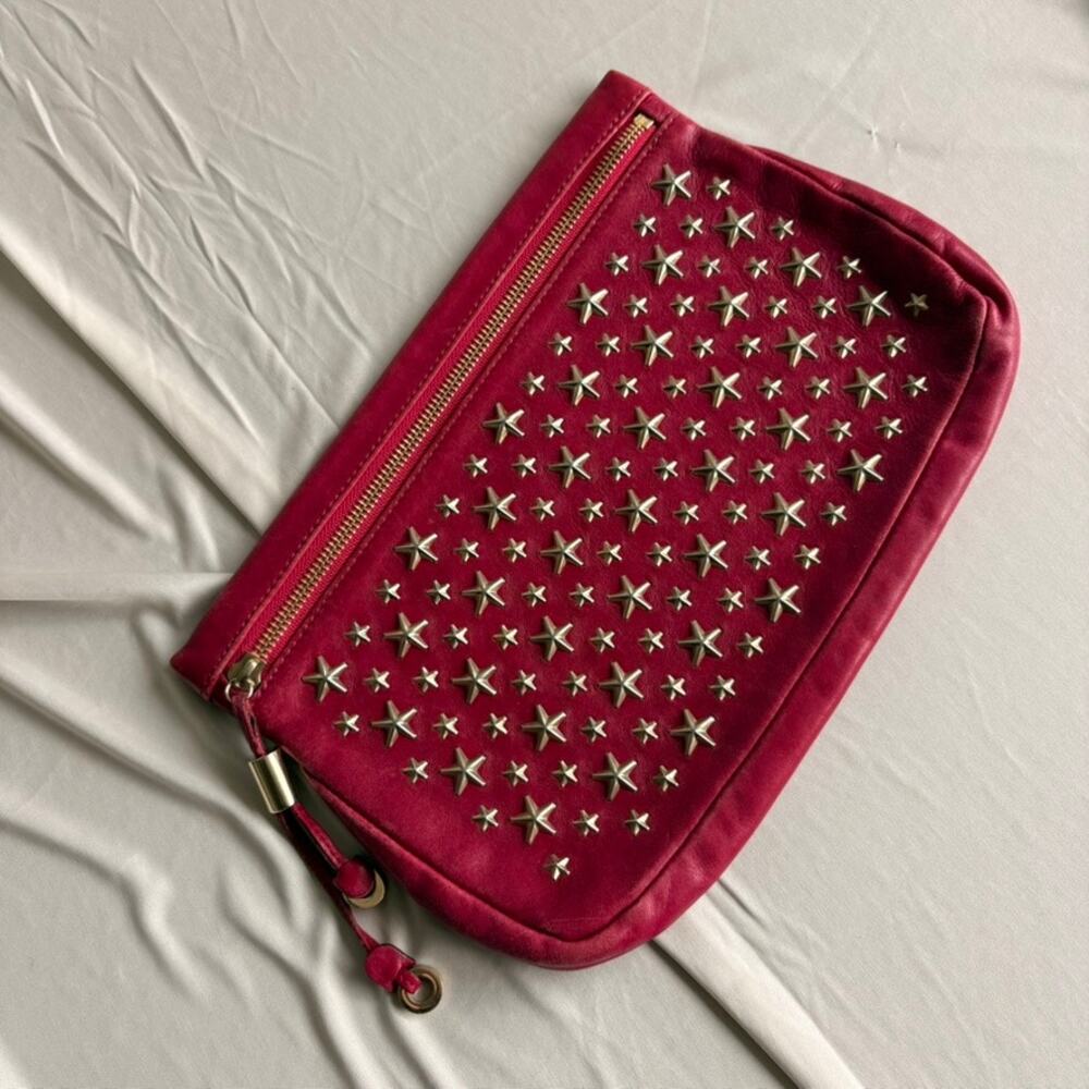 Jimmy Choo Star Stud Clutch - Raspberry Pink Leather, Gold Hardware - Picture 9 of 16